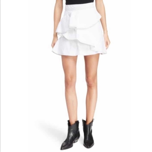 Isabel Etoile Marant Ruffle Denim Mini Skirt 36 US 4 Luxury Feminine Old Money - Picture 1 of 16